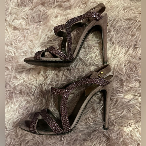 Roberto Cavalli Women Purple Suede Crystal Embellished Strappy Sandal Heel 37 7 - Picture 7 of 16